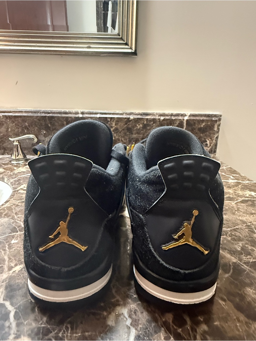 Jordan Men’s Black and Gold Suede Sneakers - Picture 5 of 10
